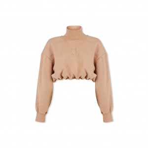 Tops Karl Kani Deep Mock Neck Mujer Beige | ugXejCLeWof